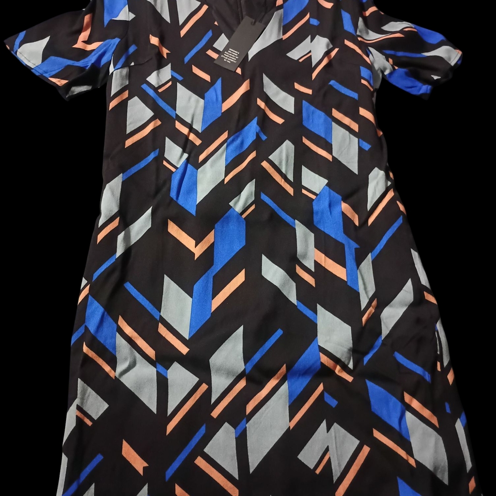 Paris Sunday Black and Blue A-line Mini Dress with Open V-neck